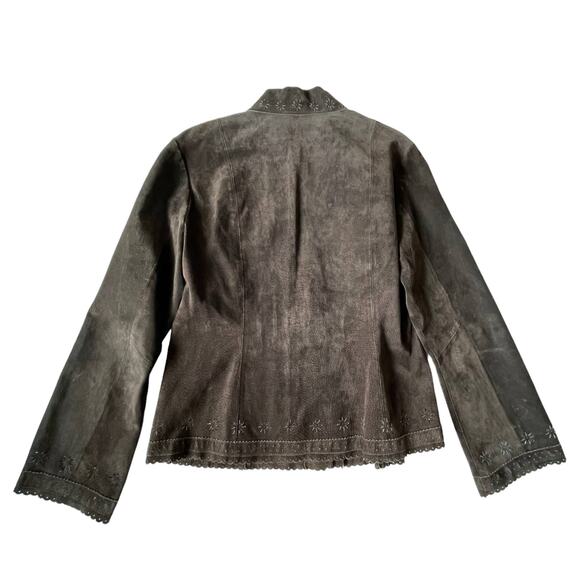 Vintage 1990s Live a Little Suede Shacket Button Down Floral Cutout L EUC - Picture 3 of 13